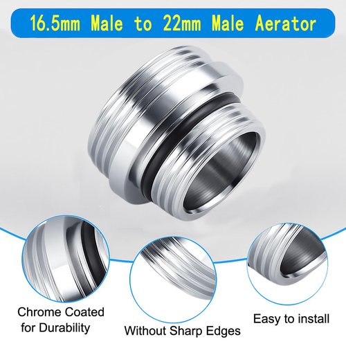 XNTONG - Faucet Aerator Adapter - Male Thread M16.5 to Male Thread M22, Chrome Brass Faucet Adapter, Suitable for Kitchen Faucet Adapter Kit Connection, (M16.5-M22)