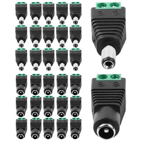 MOUNTTU 32PCS 12v Plug Connector, 5.5mm X 2.1mm Male and Female DC Barrel Connectors for LED Strip CCTV Security Camera Cable Wire Ends Barrel Adapter 12v Plug
