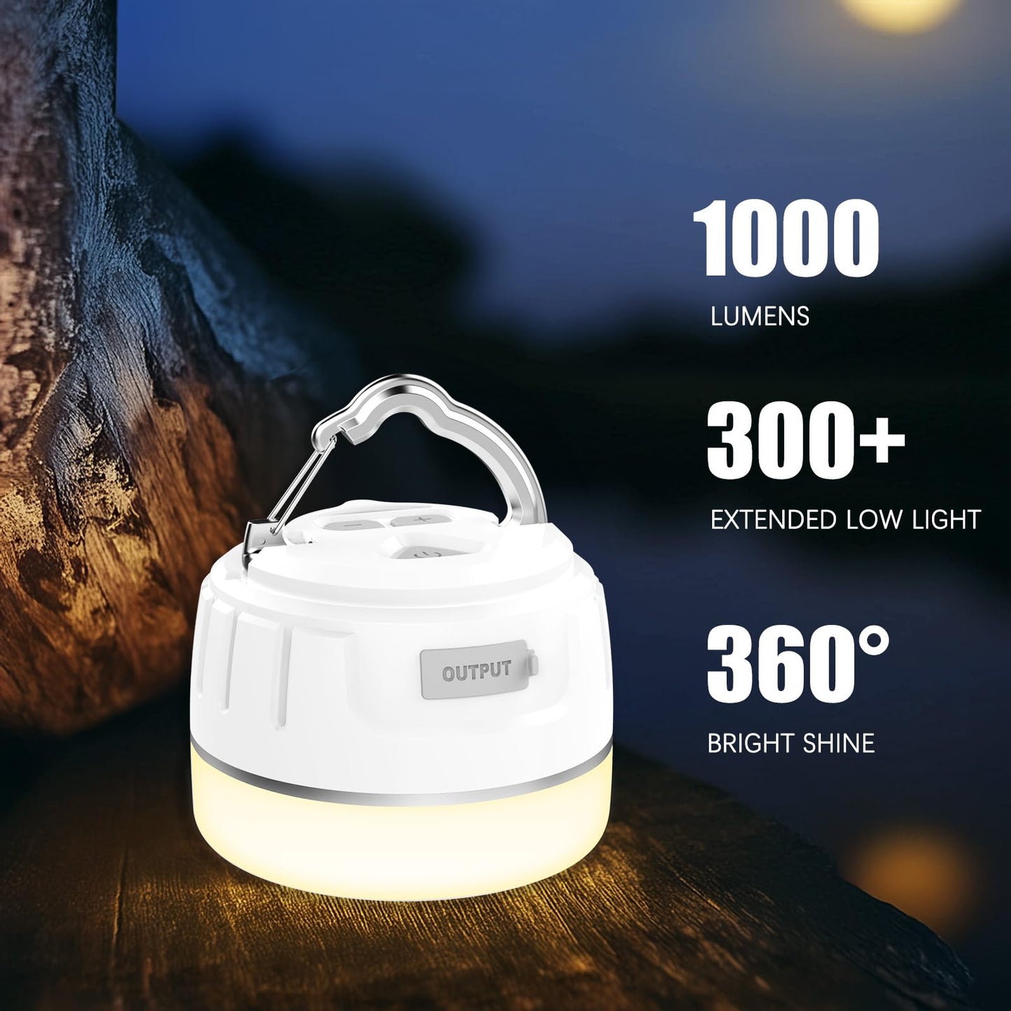 Yonktoo Rechargeable LED Camping Lantern 1000LM, 300H Runtime, 6400mAh, IPX5 Waterproof Tent Light for Camping, Hiking, Power Outages, Home, Emergency Use - Standard Edition,White