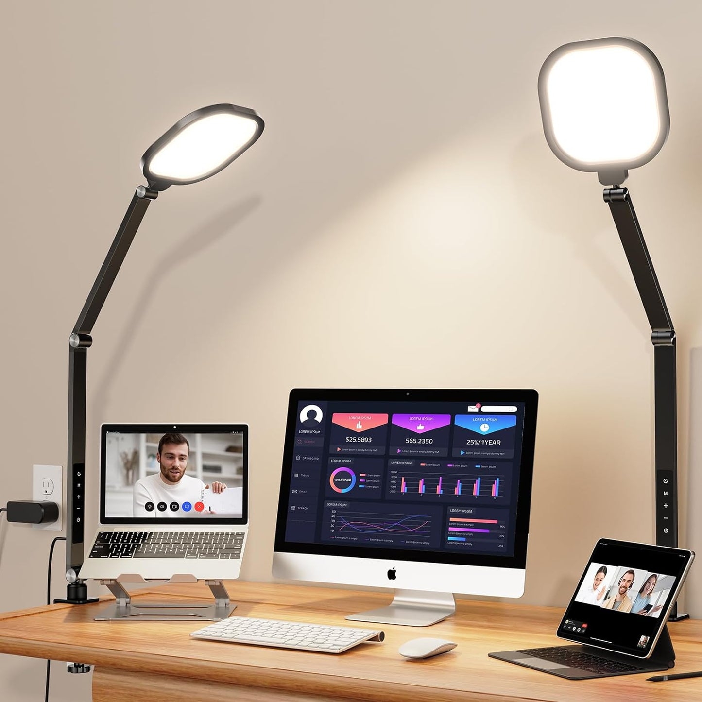 Video Conference Lighting for Zoom Meeting, Desk Lamps for Home Office, 30 Light Modes Desk Light, Ring Light for Desk with Flexible Stand & Memory Function for Zoom Lighting, Video Streaming, Drawing