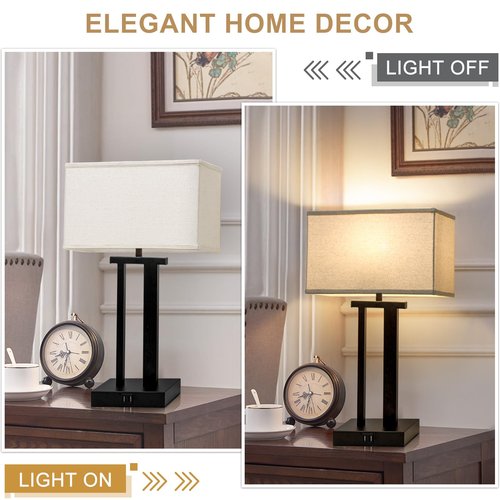 Rectangle Lamp Shades Set of 2, 16"L x 8"W x 10"H Large Beige Lampshades for Table Lamps Floor Lamps, Natural Linen Lamp Shade Replacement, Spider, Harp Holders Included, Easy Assembly Required