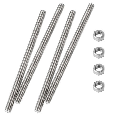 HiPicco M5 x 400mm Fully Threaded Rod & Studs, 304 Stainless Steel Right Hand Threads Rods, M5-0.8 Thread Pitch for Anchor Bolts, Clamps, Hangers and U-Bolts 4 Pack【with Nuts】