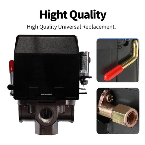 Air Compressor Pressure Switch Replacement 90-120 PSI - 4 Port, 1/4" NPT, 20A (LF10-4H)