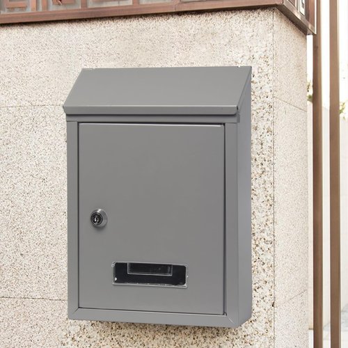 Wall Mount Mailbox with Key Lock, Large Capacity Metal Mailbox for Home or Office, Weatherproof Steel Postbox, Secure Drop Box for Packages and Mail, 11.8" x 8.5" x 2.8" (Gray)
