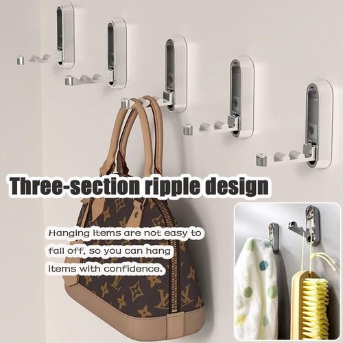 4PCS Foldable Wall Hooks, Folding Coat Hook, Folding Hook Wall Mount with 4pcs L-Shape Nail-Free Hooks, Screwdriver and Drill Bit, for Bathroom, Kitchen, Entryway, Holds Coats, Backpacks, Hats, Keys