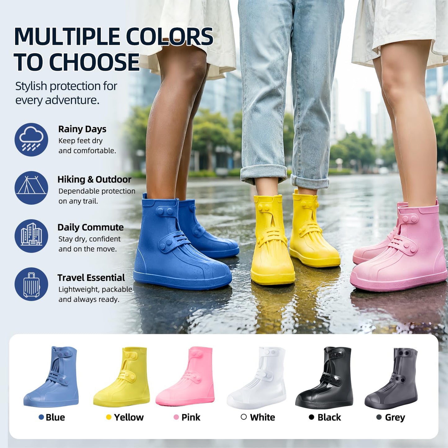 Waterproof Shoe Covers Non-Slip Rain Shoe Covers Reusable Silicone Shoes Covers For Rain Resistant Rain Boots For Men Women Outdoor Overshoes Protection