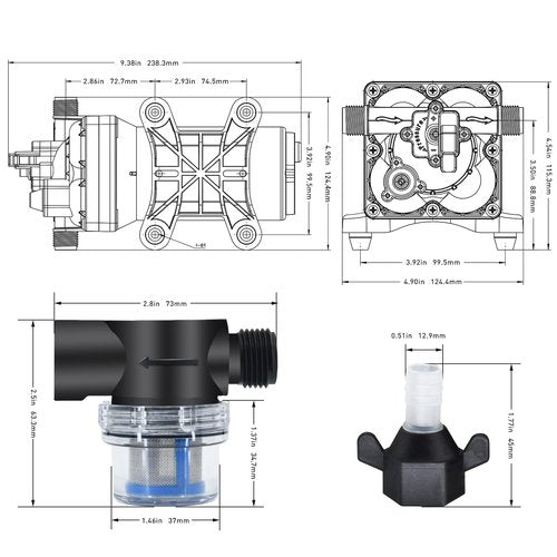 TDRRICH Water Pressure Booster Pump for House，110V RV Water Transfer 5.5GPM 30PSI-75PSI Self-priming Pump,Diaphragm Power Water Pumps for Boats Inline Garden Hose Lawn Camper Sprinkler Irrigation