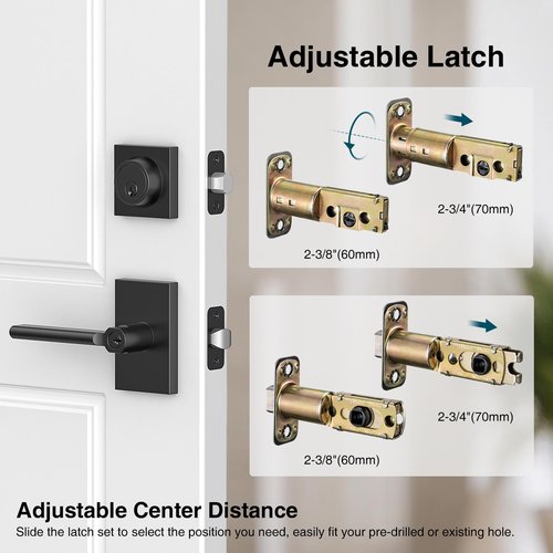 Calzibeno Entry Lever Front Door Handle and Single Cylinder Deadbolt, Keyed Alike Lockset with Double Lock for Right and Left Sided Door, Heavy Duty Exterior Door Lock Set, Matte Black