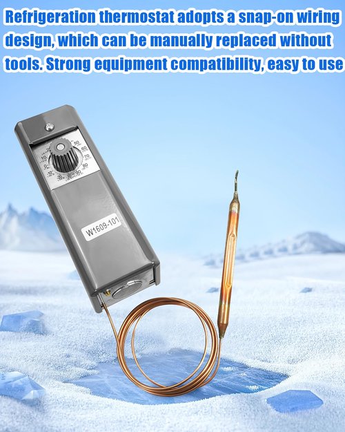 Refrigeration Temperature Bulb Remote Thermostat Controller, Temperature Controller Replace W1609-101 TH-1609, Control from -30 Degrees F to 90 Degrees F, 5 Ft Capillary