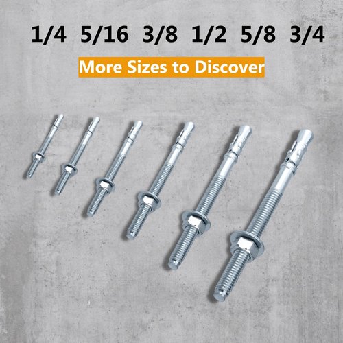 Party Animals 1/2 x 3-1/2 Inch Wedge Anchor, 5 PCs Zinc-Plated Industrial Anchor Bolts for Cement, Concrete