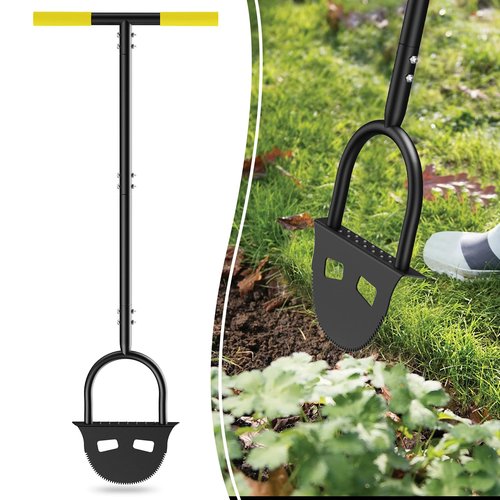 Manual Lawn Edger Tool, 42.1 Inch Half Moon Edger Lawn Tool with Non-Slip T-Handle and Wider Foot Pedal, Serrated Lawn Edger Tool for Trimming Lawn Lines at The Edge of a Driveway