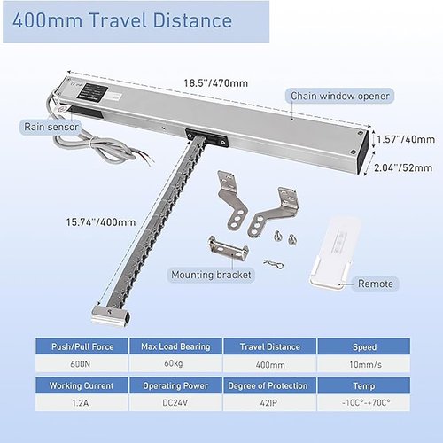 Automatic Window Opener,Electric Chain Window Opener Actuator with Wall Switch and Remote Control,Motorized Window Vent Opener and Closers(11.8in)