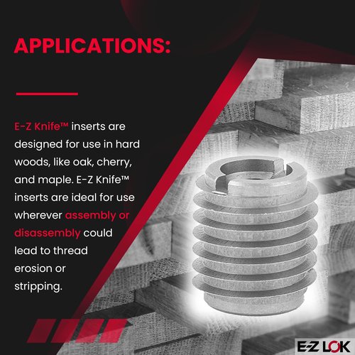 E-Z LOK Knife Threaded Insert for Hard-Wood, Stainless Steel Thread Inserts 1/4-20 Internal Threads, 0.500" Length(Pack of 10)