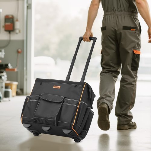 VEVOR 18" Rolling Tool Bag, 110lbs Load Capacity, 25Pockets Heavy Duty Roller Tool Bag w/Adjustable Telescoping Handle & Stable Base, Toolbag Organizers with Wheels for Electrician, Construction