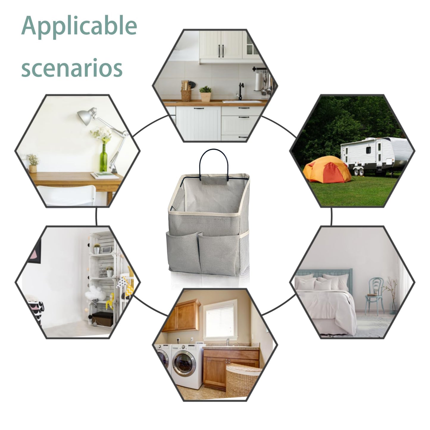 2 Pack Wall Hanging Storage Bag,Wall Hanging Organizer with Pockets, Hanging storage basket for Dormitory Bathroom Bedroom (Grey-upgraded)