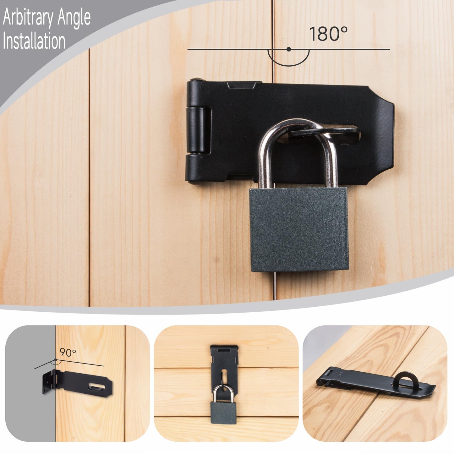 7-1/2 Inch Hasp Latch Heavy Duty, 1 Pack Stainless Steel Padlock Latch 0.11 Inch Thick, Black Finish Security Door Hasp Latch for Gates, Outdoor Doors, Cabinet, Drawer(8 Screws Included)