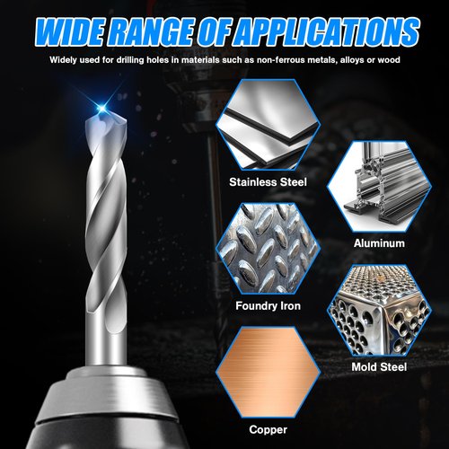 Drill Bit Set 6 Pcs Solid Carbide Drill Bits, 1/2" 3/8" 1/4" 1/8" 3/16" 1/16" Tungsten Carbide Drill Bits, Metal Drill Bit Set for Aluminum Alloy Copper Steel Hardened Steel Cast Iron