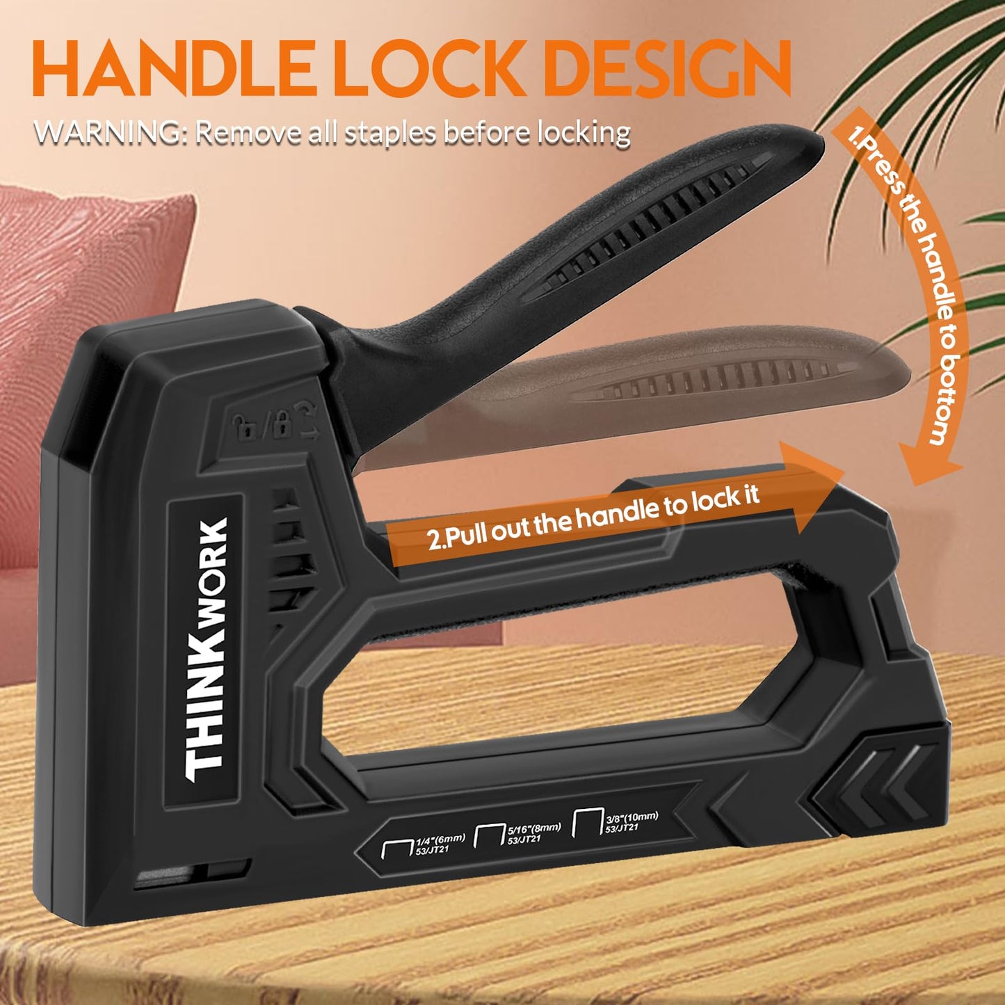 THINKWORK Light Duty Staple Gun - Upholstery Staple Gun for Wood with 1600pcs JT21 Staples 1/4", 5/16", 3/8" and Staple Remover, Fabric Stapler Gun for Crafts, Home Use, Wall, DIY, Lights Decoration