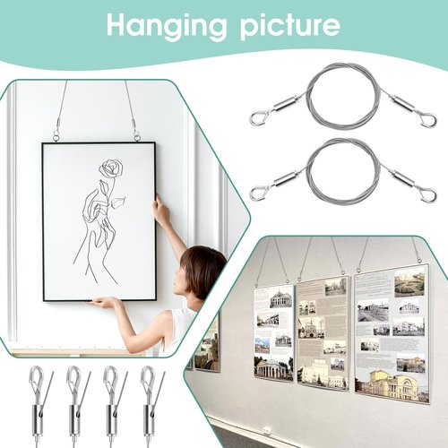 simarro 8 Pcs Adjustable Picture Hanging Wire Kit, 6.6FT Heavy Duty Stainless Steel Rope for Hanging Mirrors Picture Billboards Artwork Basket Signs Supports Up to 100lbs