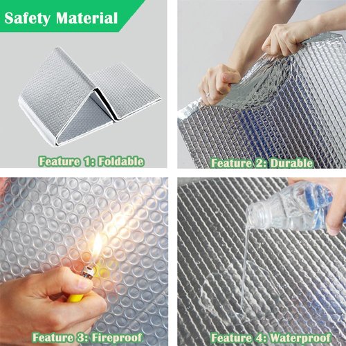 Double Reflective Insulation Foam 23.6inch×120Inch, 6MM Thick Reflective Window Radiant Barrier B2 Fireproof Aluminum Foil Bubble Insulation Roll for Keep Heat, Thermal Heat Block