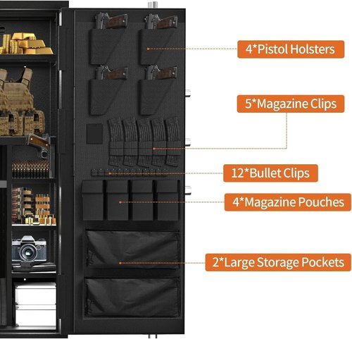 30 Gun Safe, Large Rifle Safe for Rifle and Shotgun/Rifle Pistol Rack/Storage Pocket/Removable Shelf/Silent Mode/External Battery/LED/Key,180° Open Door Panel Organizer Long GunSafe(Large Version)