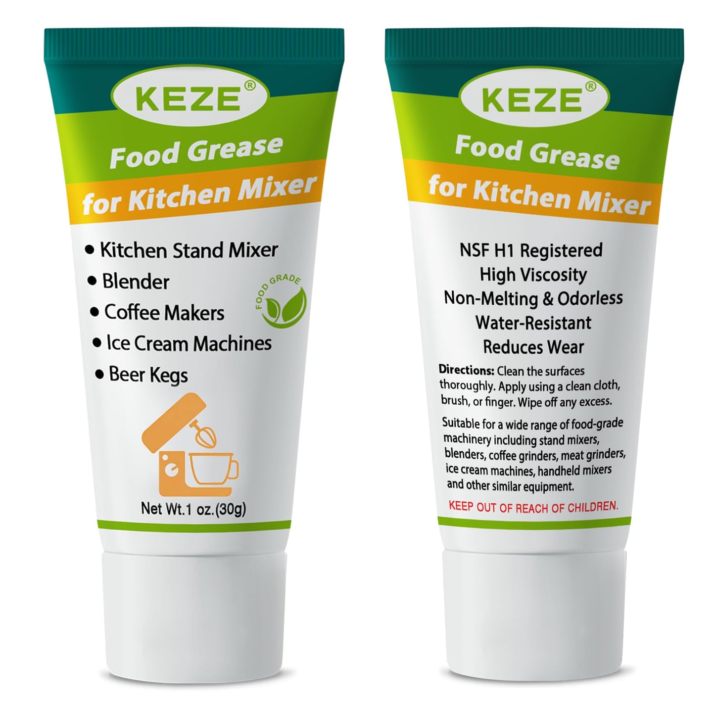 Keze Food Grade Equipment Lubricant, Food Service Equipment Lube for kitchenaid Stand Mixer, Beer Kegs, Slushee and Espresso Machine, Odorless Kitchen Mixer Grease, 1 oz 2-Pack