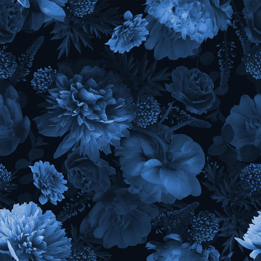 FunStick Vintage Dark Blue Floral Wallpaper Peel and Stick Wallpaper Black Marigold Flower Self Adhesive Wall Paper for Bedroom Bathroom Removable Blue Contact Paper for Walls Cabinets Desk 17.5"x118"