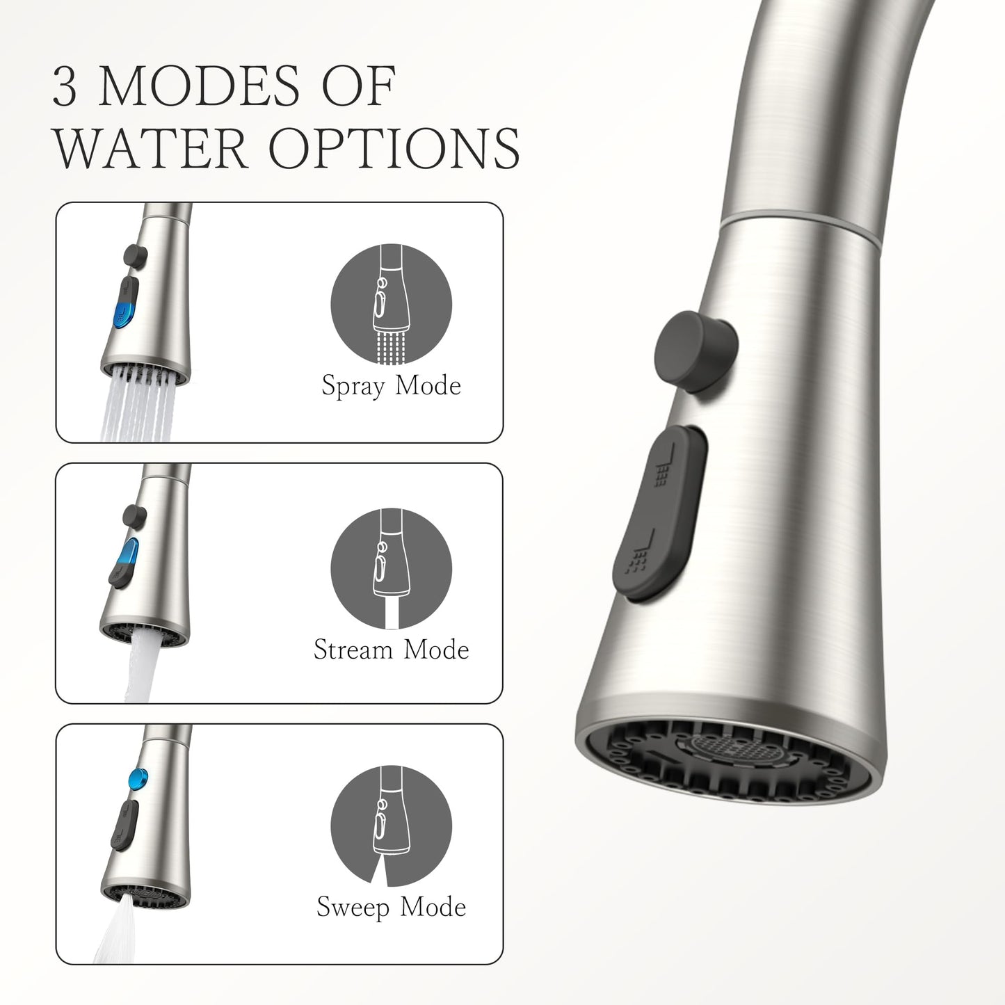 FORIOUS High Kitchen Faucet with Pull Down Sprayer Brushed Nickel, High Arc Stainless Steel Faucet for Kitchen Sink Single Handle 3 Modes with Deck Plate for 1 or 3 Hole, Fit for RV Bar Laundry