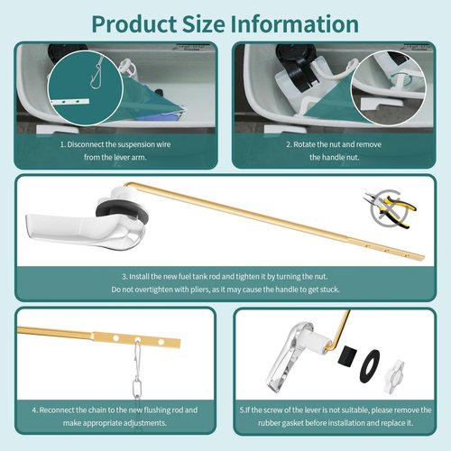 Universal Metal Toilet Handle Replacement Kit - Zinc Alloy Front-Mount Flush Lever with Stainless Steel Chain, Compatible with American Standard, Mansfield, Gerber (Chrome Finish) (Front-Mount)