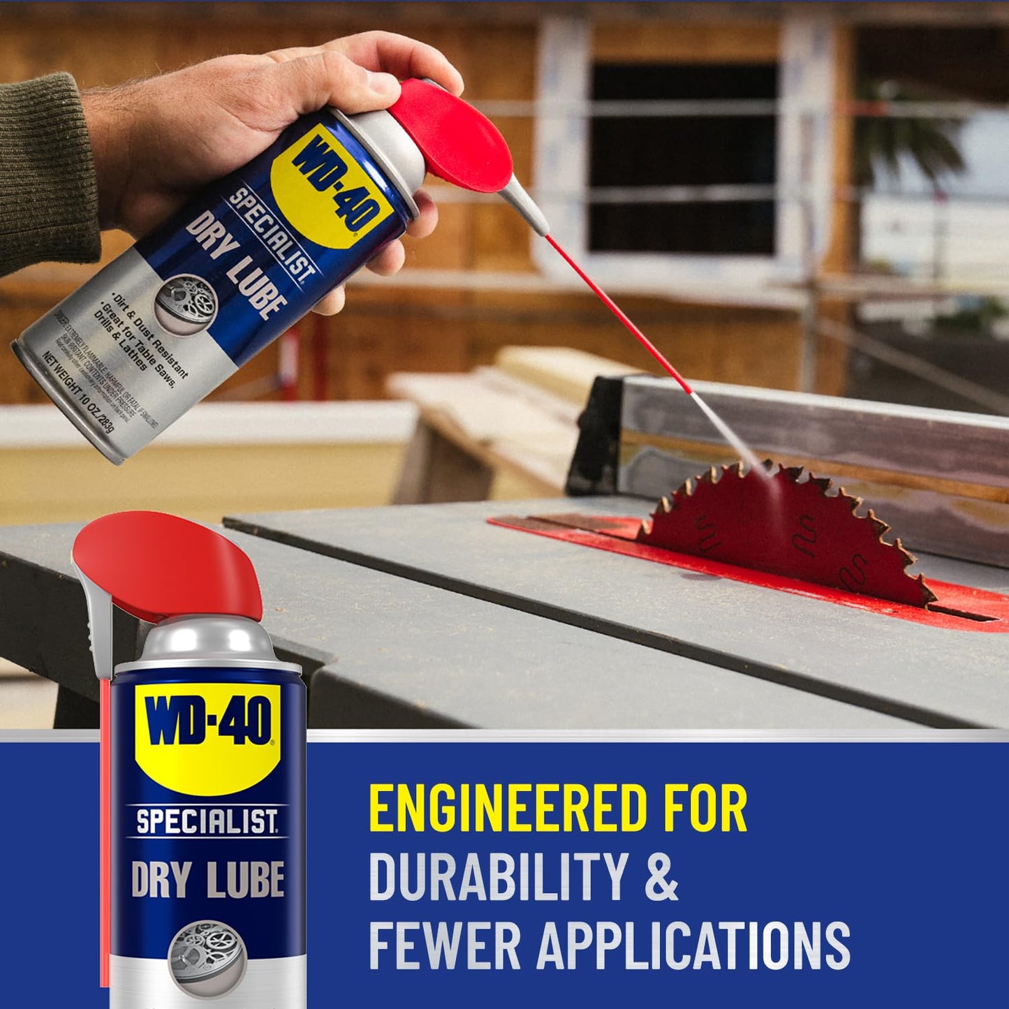 WD-40 Specialist Dry Lube with Smart Straw, Lubricant for Corrosion Protection on Table Saws, Drills and Lathes, Industrial Strength Friction-Reducing Formula, 10 Oz.