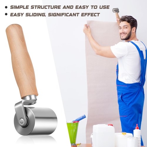 Otoolling 2-1/2" Curved End Ball Bearing Steel Roller Heavy Duty Sealant Steel Seam Roller with Wood Handle for Rv Roof Repair