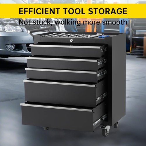 Rolling Tool Chest, 5 Drawers Tool Storage Cabinet, Toolbox with Wheels, Portable Tool Cabinet Organizer with Locking System & Drawer Liners, Tool Storage Cart for Garage, Workshop