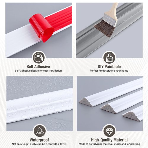 Wall Molding Kit Peel and Stick Ready-to-Assemble Wainscoting Panels Pre-Cut Wall Moulding Trim Self-Adhesive Wainscoting Panel Frame for Interior Home Decoration (56.3"x 23", 56.3"x 48", 3 Set)