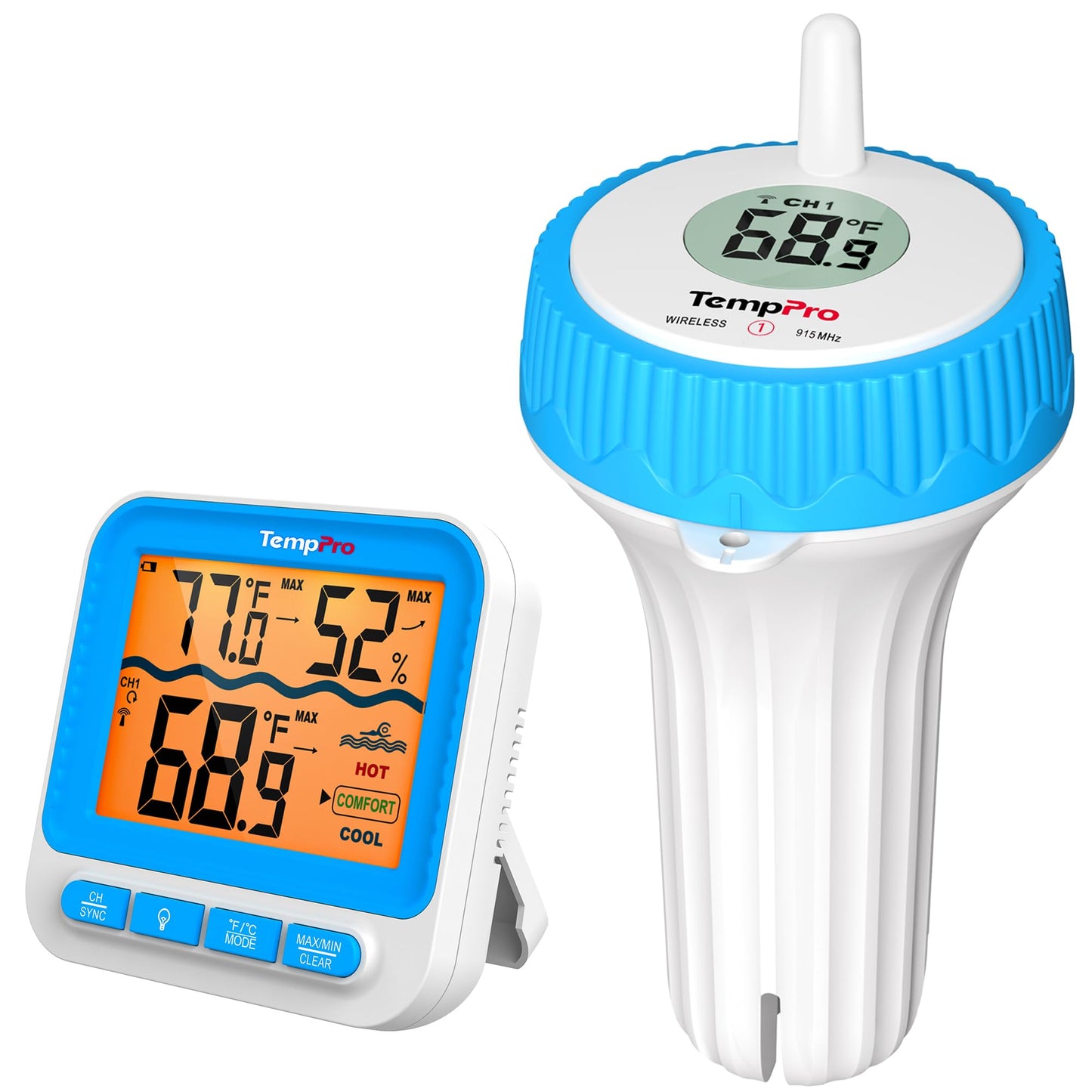 TempPro Waterproof Wireless Pool Thermometer Easy Read, Digital Pool Thermometer Floating for Swimming Pool, Hot Tub, Cold Plunge, Pond, Upgraded IPX8 Water Temperature Monitor (Previously ThermoPro)