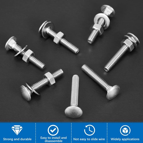 Zonon 25 Sets 1/4-20 x 1-1/2" Stainless Steel Carriage Bolts and Nuts Kit Round Head Square Neck Carriage Bolts Screws and Hex Nuts and Flat Washers, Stainless 18-8 Full Thread Coverage (Silver)