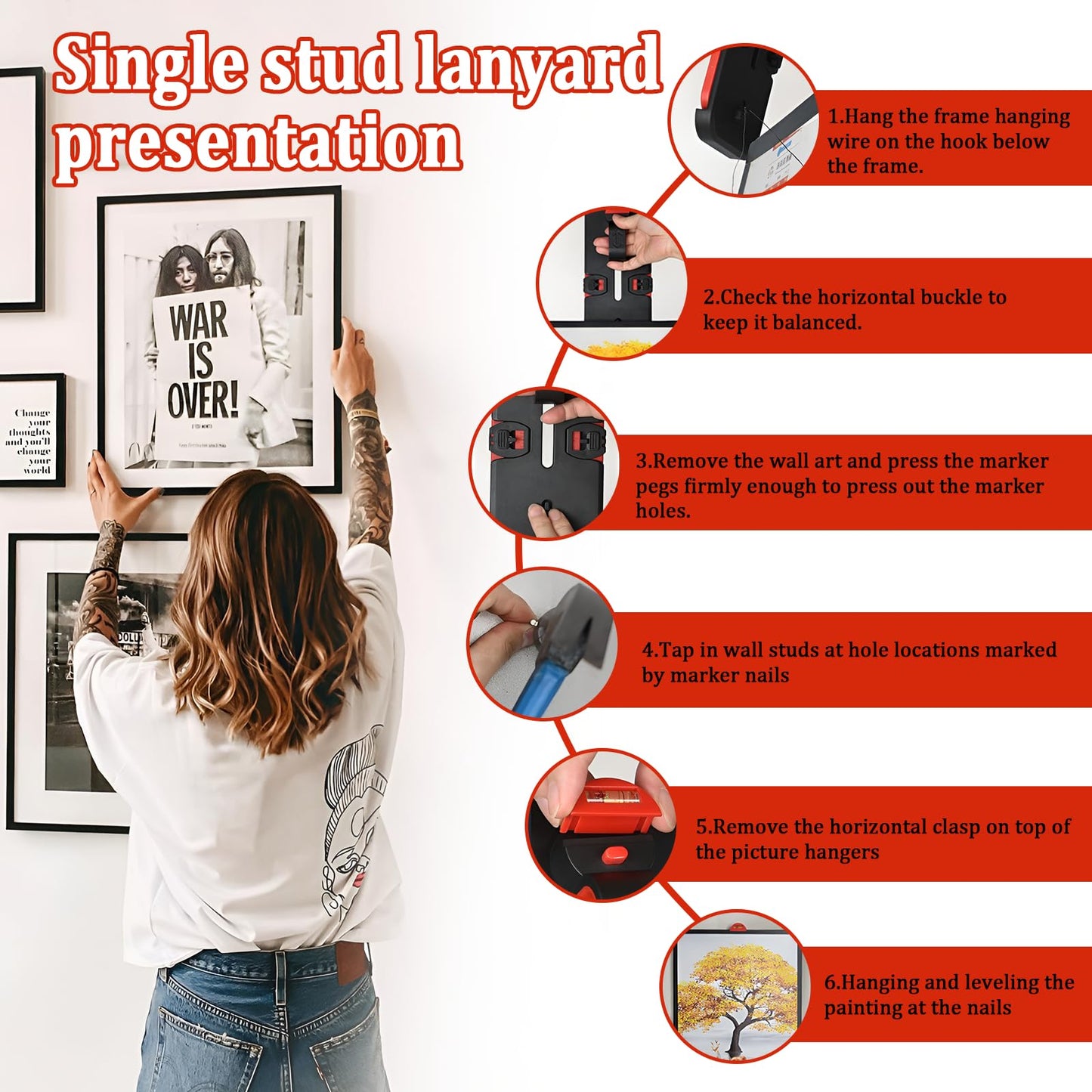 Wshxjzyay Photo Frame Hanger Tool with Bubble Level, Never Measure Versatile Picture Hanging Tool , Accurate Photo Frame Hanging Level for Home Decor Enthusiasts and Professionals