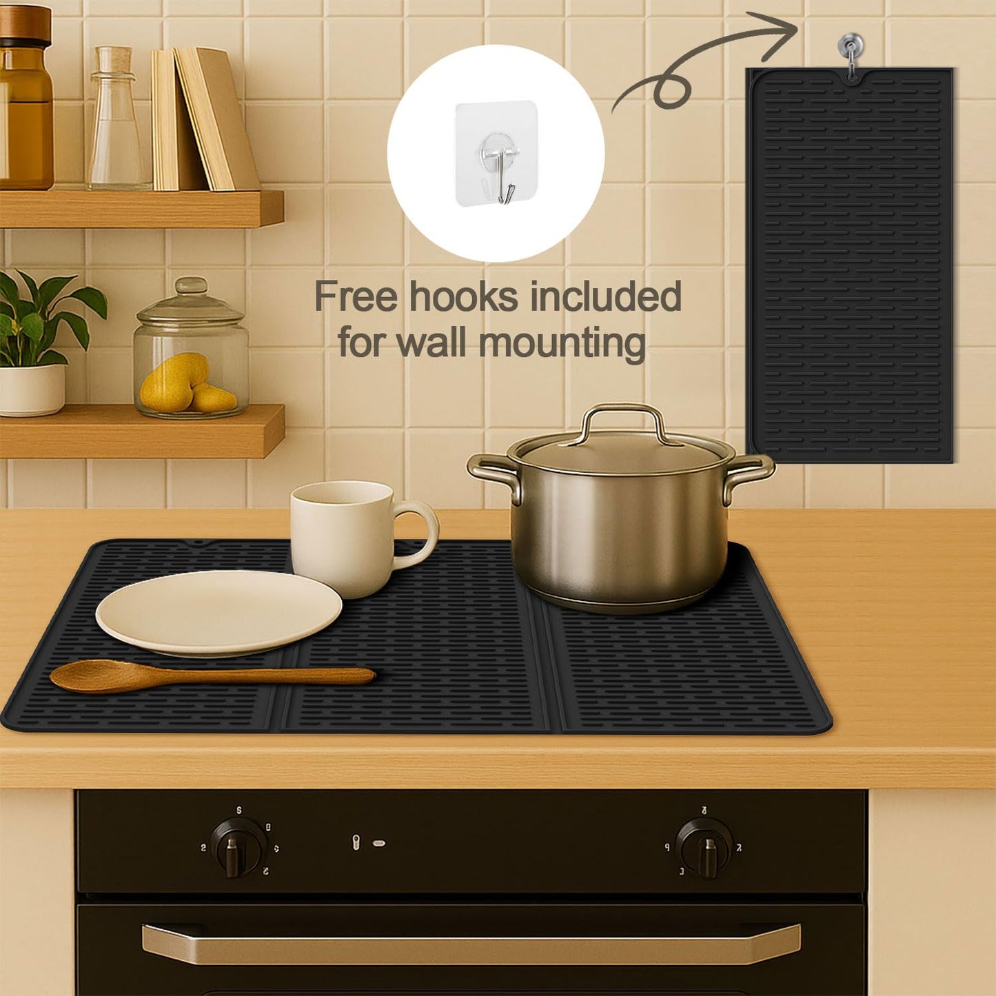 Stove Top Cover for Electric Stove - Foldable Glass Top Stove Cover Protector,Ceramic Flat Top Stove Cover, Induction Cooktop Protector, Oven Cover, 28" x 20" Dish Drying Mat (Black)