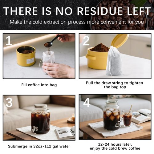 150 Pcs Cold Brew Bags 4x6 inch, No Mess Disposable Cold Brew Coffee Filter Pouches with Drawstring Large Empty Tea Bag for Loose Leaf Tea, Iced Coffee, Herbs, Spice, Home brewing, Hot pot