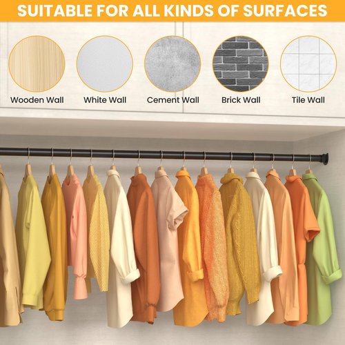 Closet Rods for Hanging Clothes, 17-50 Inch No-Cut Stepless Adjustable Closet Rod, 1.3 Inch Heavy Duty Metal Hanging Rod with Brackets for Closet, Laundry Room, RV, Wardrobes
