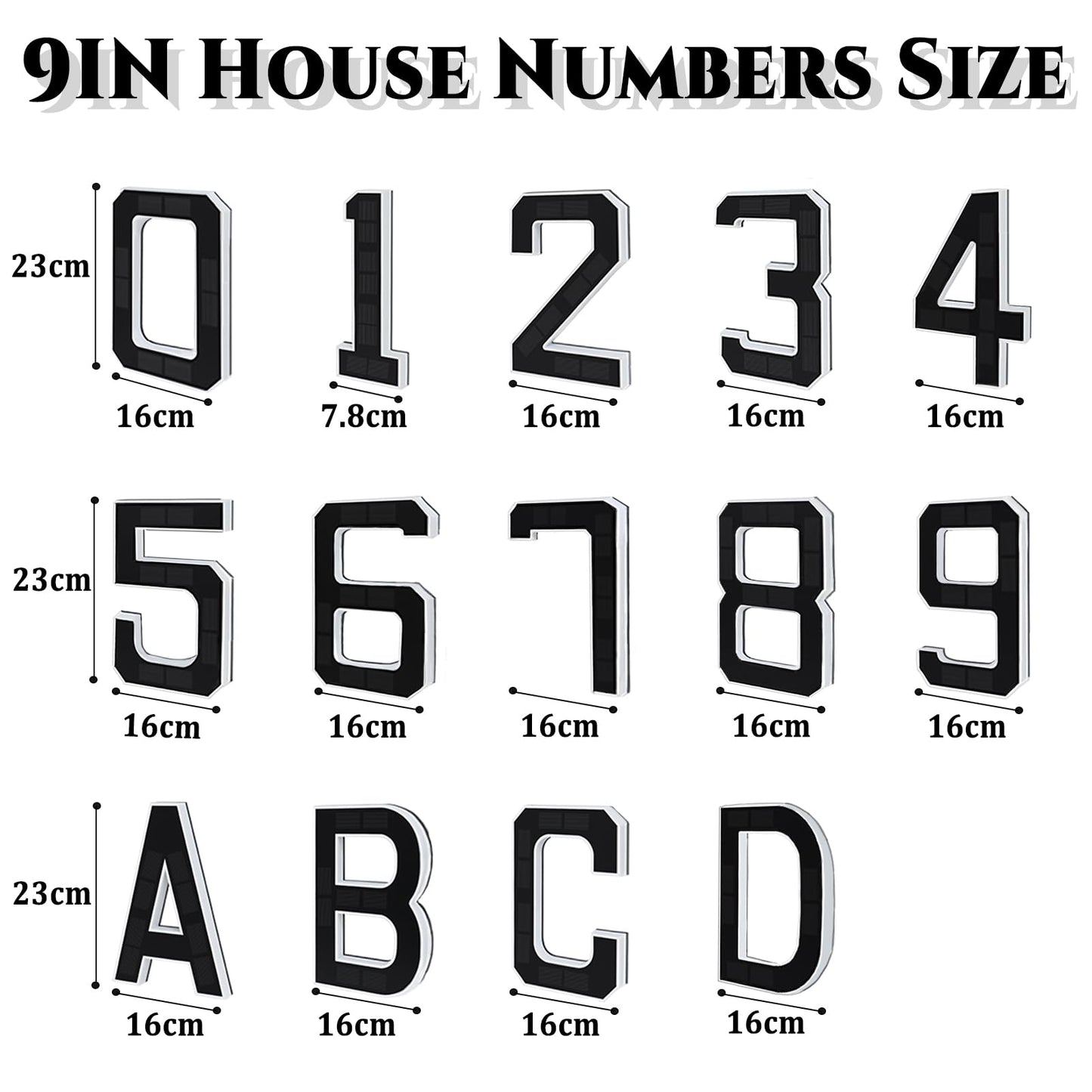 9" Solar Powered House Numbers for Outside Light Up, CARPESUN Waterproof Modern LED Backlit Address Signs, 300LM Large Exterior Illuminated Number Plate for Door, Home, Apartment, Mailbox (1-Black, 9 Inch)