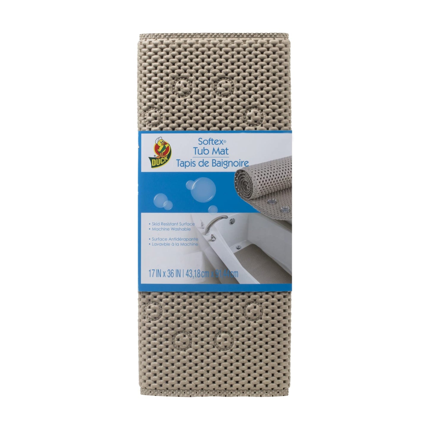 Duck Brand Softex Bath Mat for Tubs, Machine Washable, 17 x 36 Inches, Taupe, Skid Resistant (442097)