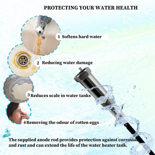 𝐔𝐩𝐠𝐫𝐚𝐝𝐞 Powered Anode Rod for Water Heater, Electric Anode Rod, (40-89 Gallon Tank) Compatible with Bradford White Water Heater, Reduces Limescale and Rotten Egg Odor, 30 Years After Sales