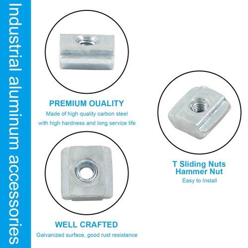 Zorveiio 100Pcs 2020 Series Sliding T Nuts Carbon Steel,M3 T Slot Nut Hammer Head,M3 T Sliding Nuts Fastener Nut Assortment for Aluminum Profile,3D Printer,CNC Router