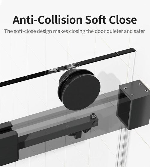 CARVMPIN 68-72" W x 76" H Single Sliding Shower Door with Soft-Close - Reversible 3/8" Tempered Glass & Frameless Design - Waterproof Threshold/Matte Black