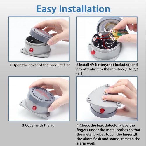 Water Leak Detector 1 Pack, Shackcom Water Alarm 110DB, Wireless, Waterproof & Battery-Operated, Audio and Light Alerts for Bathroom, Kitchen & Home Security ( Battery Not Included )