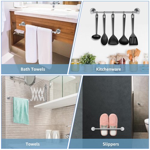 Towel Bar Retractable Stainless Steel Towel Holder Adjustable 13 8 to 24 8 Inch Wall Mounted Rack Space Saving Hanger Rustproof Organizer Rod for Bathroom