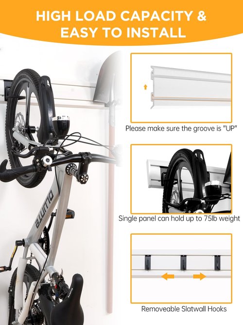 Slat Wall Paneling Garage Tool Organizer Wall Mount 4 Pack with Adjustable Metal Hooks 9 Pack, Garage Slat Wall Storage Systems Garage Storage & Organization Products, White Slatwall Total 96 inch
