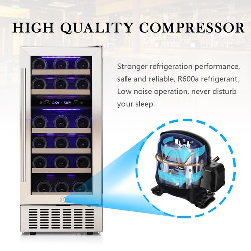 COWSAR 28 Bottle Wine Fridge, Dual Zone Beverage Refrigerator ETL Approved, Independent Temp, LED, Under Counter Drink Wine Cooler Chiller with Stainless Steel Frame, Double-Layer Tempered Glass Door