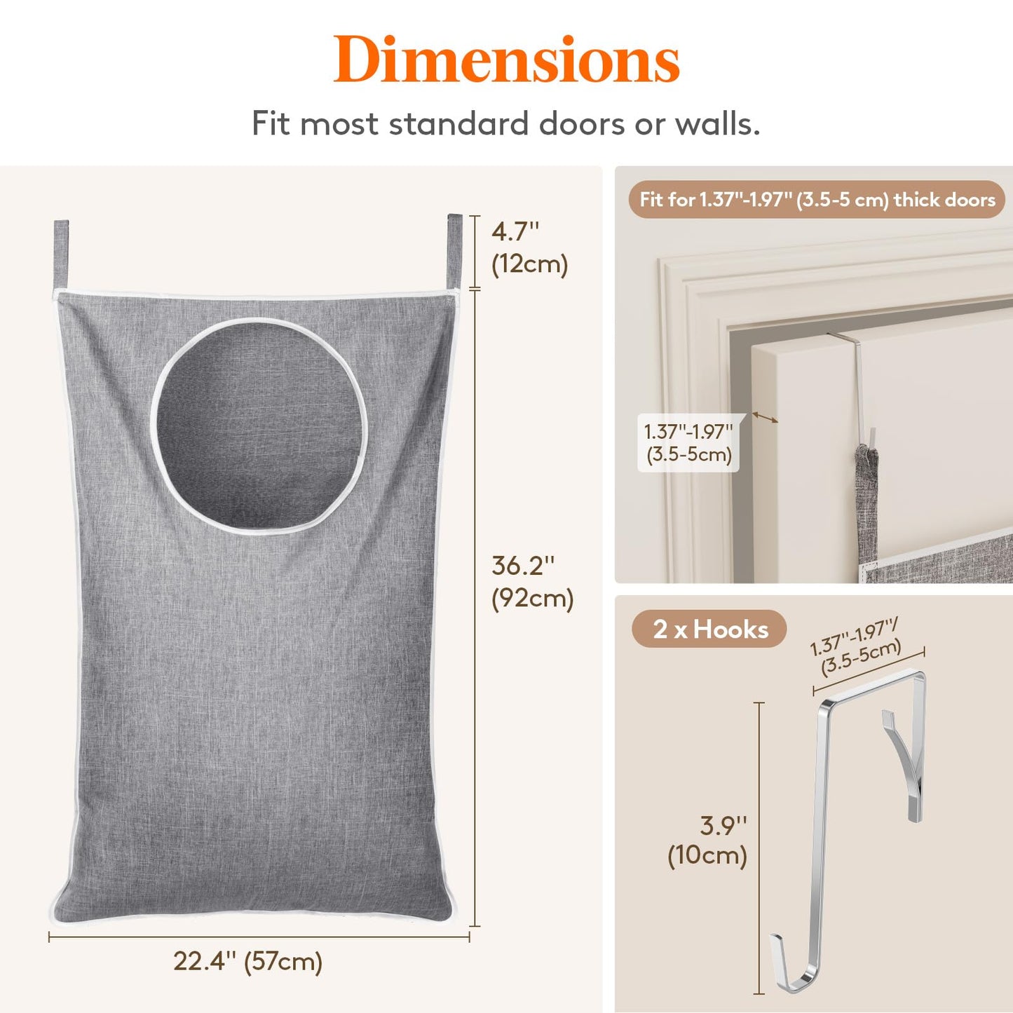 Home dormitory waterproof double pocket round mouth hanging dirty clothes basket bathroom storage hanging bag, behind the door laundry basket clothes toy storage bag easy to clean