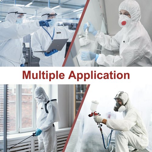 Hazmat Suit Disposable Coverall | Heavy Duty Full Body Paint Coverall & Suit in 7 Sizes with Multiple Specifications for Men & Women With Hood - Breathable & Water Resistant - Large, White, 1